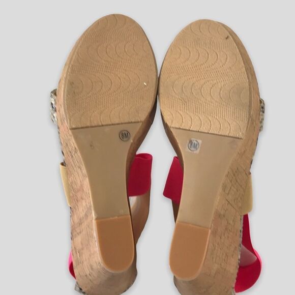 CL by Laundry 8 Platform Wedge‎ Sandal Multi Tone Elastic Strappy Pink Snakeskin - Picture 7 of 8